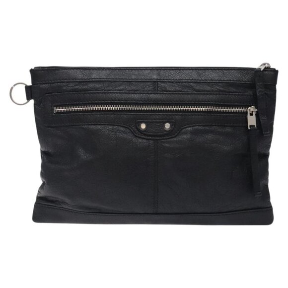 BALENCIAGA Classic Clip M Clutch Bag Leather Black Silver 273022 Auth 132272 - Picture 12 of 15